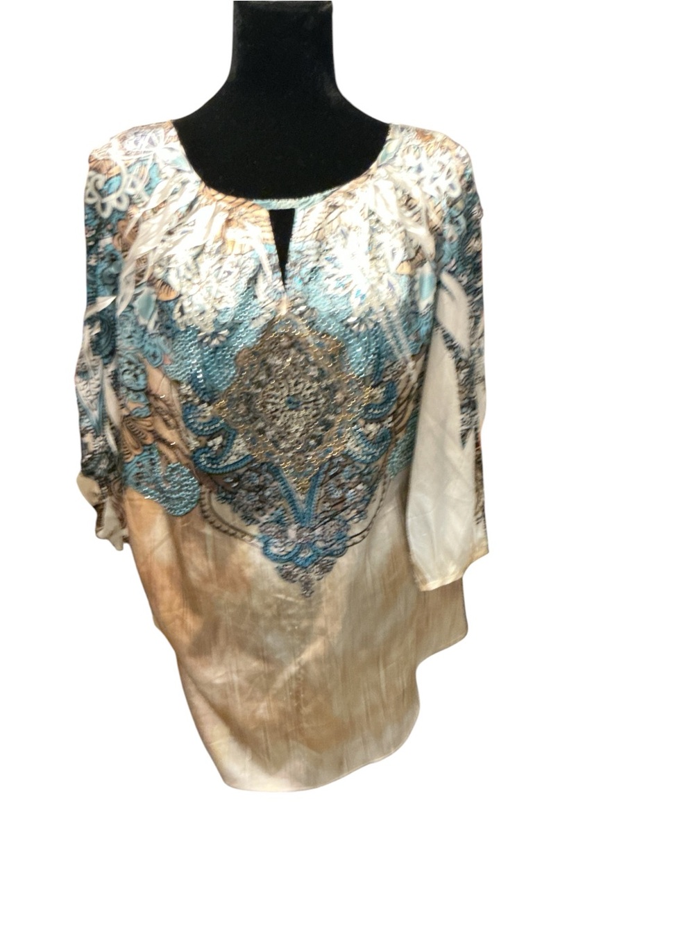S-Twelve Cream and Blue Printed Tunic Top